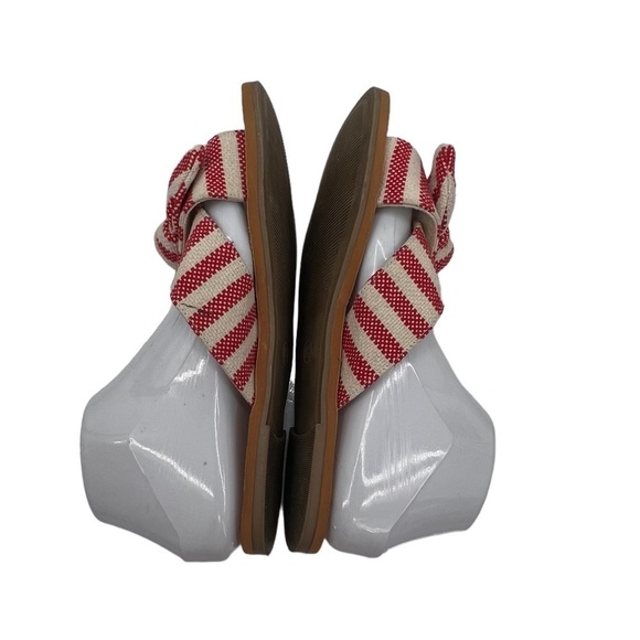 a new day Red Cream Striped Slip On Bow Sandals Size 8 1/2 Women’s - Picture 7 of 10